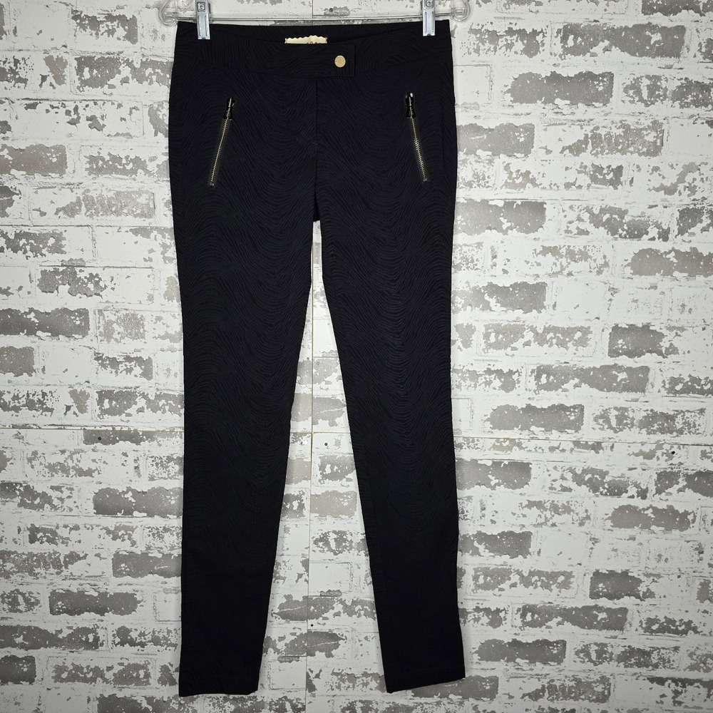 Erin Snow Dress Pants Womens 4 Slim Fit Tapered Leg Black Textured Nylon Fashion